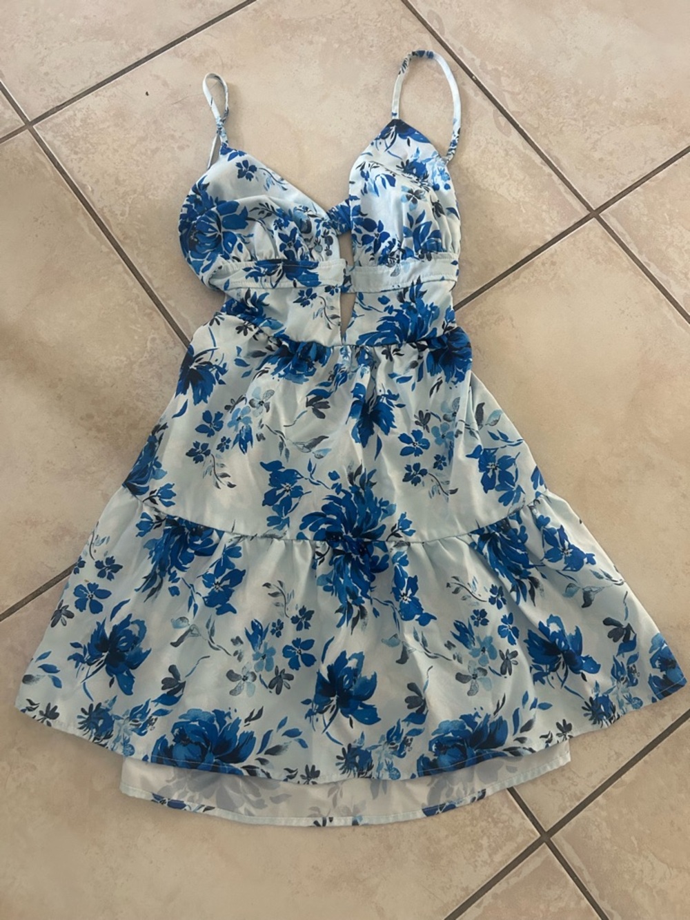Blue Floral Spaghetti Strap Sundress